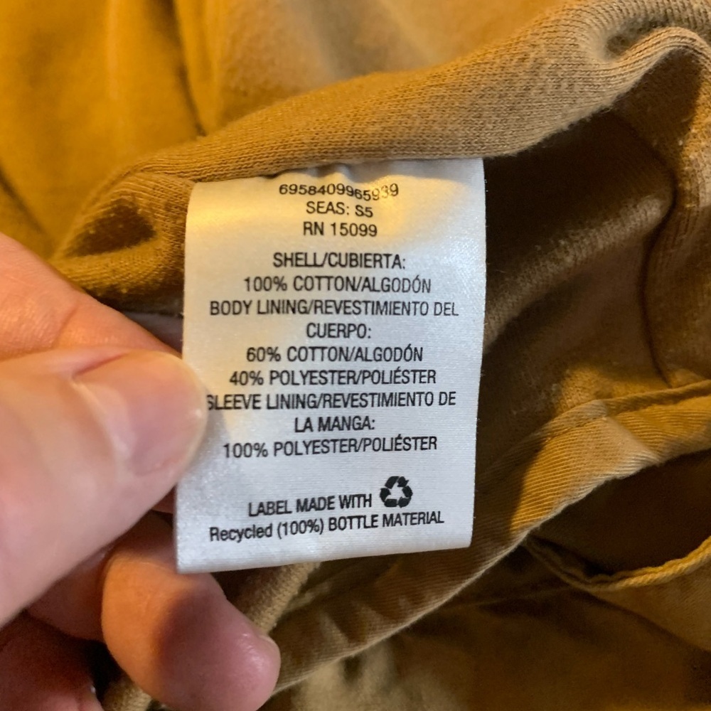 Laura Scott chore coat ladies Size LG tan/gold adjustable waist zipper & button - Picture 9 of 10